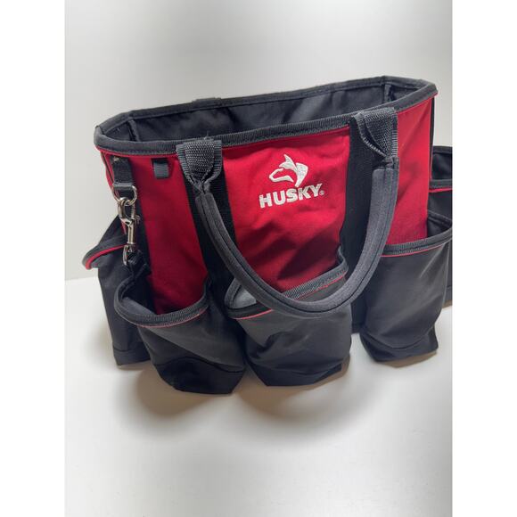 Husky 24 in 15 Pocket Open Top Supply Tool Bag Double Handle Utility Red Black - Picture 6 of 10